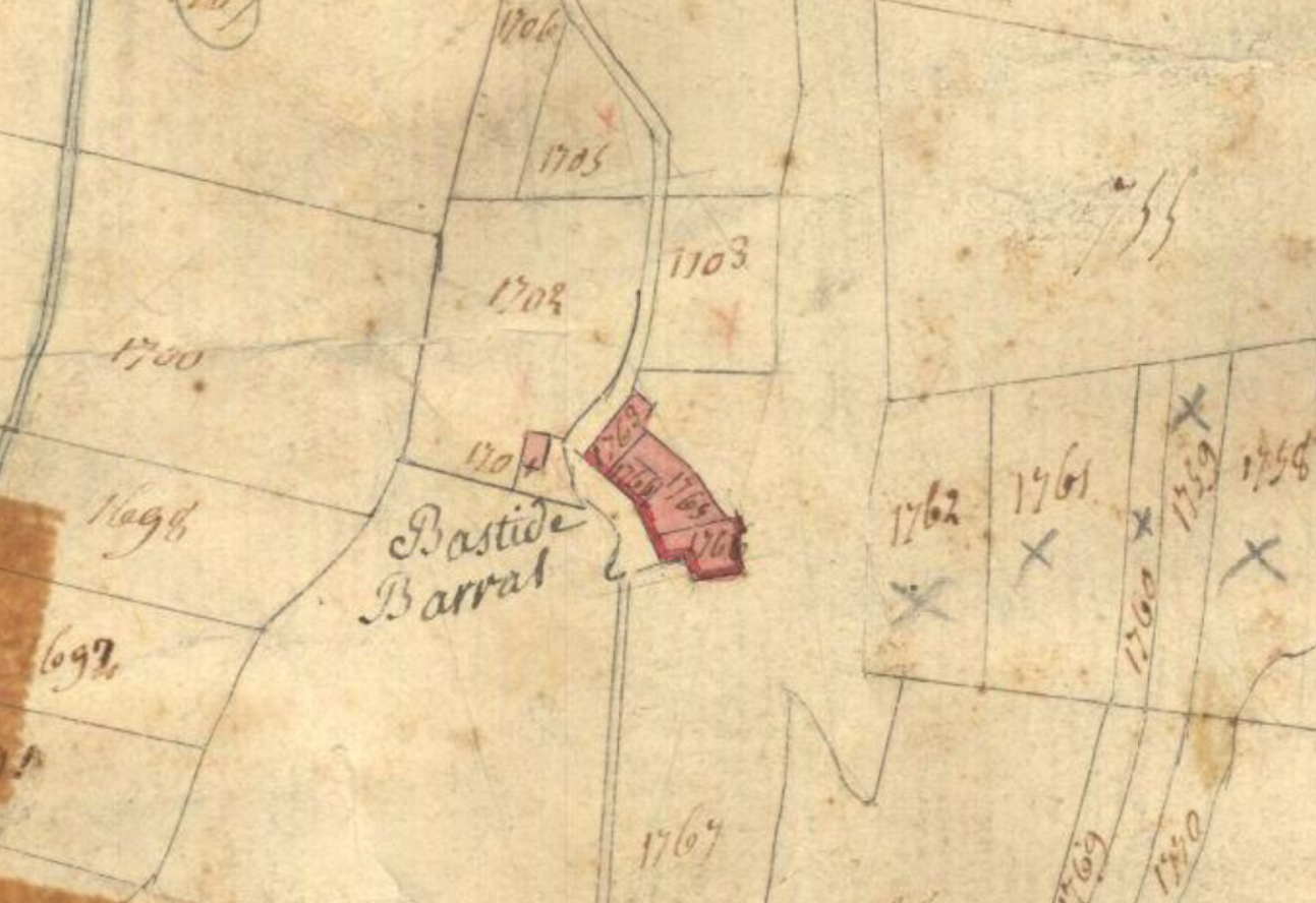 Plan de la section K7 Saint-Mitre, 1828, zoom sur la Bastide Barral