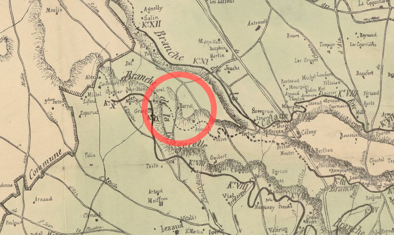 Plan du canal du Verdon par Tournadre, zoom sur la Bastide Barral